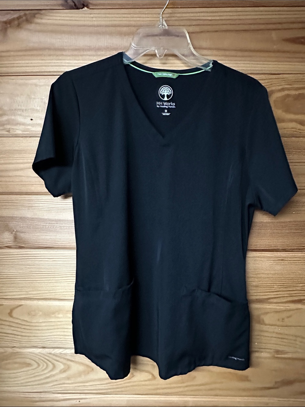 HH Works By Healing Hands Women's Black V-Neck Shirt Size M